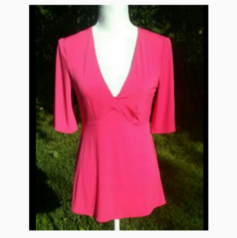 New York & Company Pink Vneck Tunic Blouse sz S